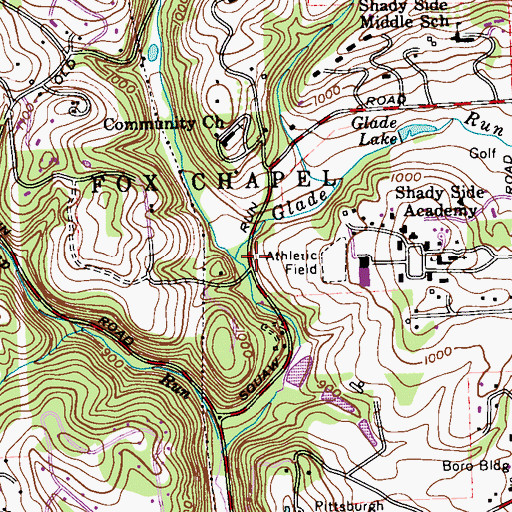 Topographic Map of Glade Run, PA
