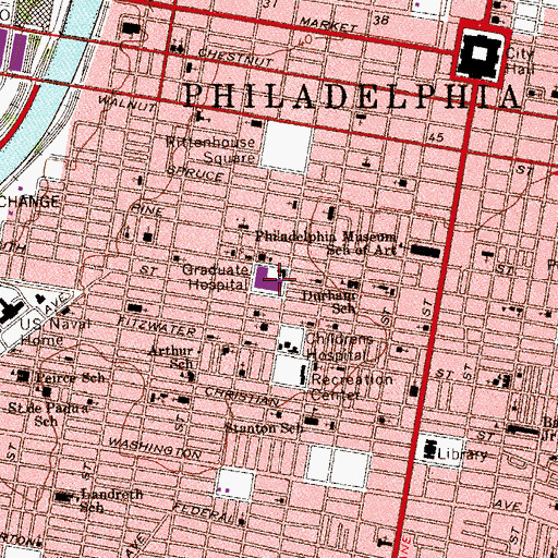 Topographic Map of Good Shepherd Penn Partners Hospital, PA