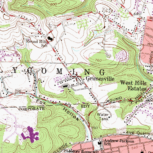 Topographic Map of Grimesville, PA