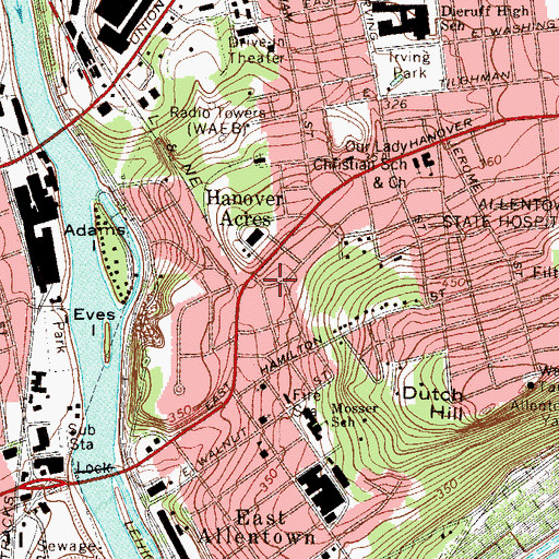 Topographic Map of Hanover Acres, PA