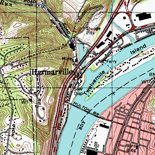 Topographic Map of Harmarville, PA