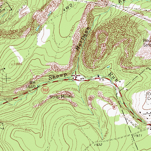 Topographic Map of Hartman Run, PA