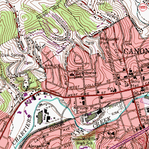 Topographic Map of Hawthorne School, PA
