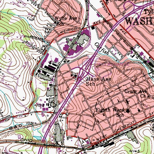Topographic Map of Hays Avenue School, PA