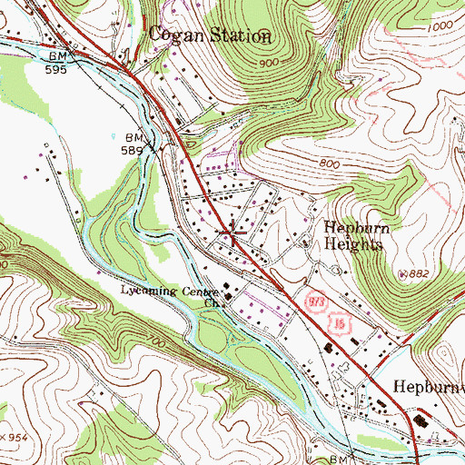 Topographic Map of Hepburn Heights, PA
