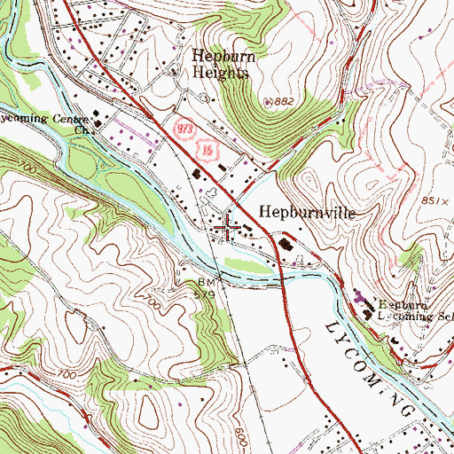 Topographic Map of Hepburnville, PA