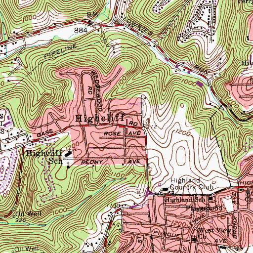 Topographic Map of Highcliff, PA