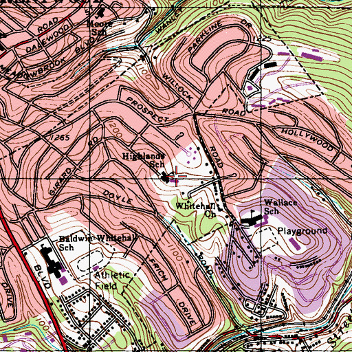 Topographic Map of Highlands School, PA