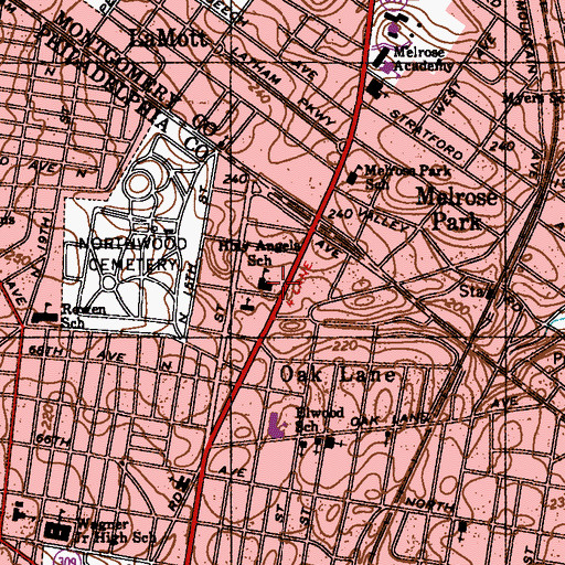 Topographic Map of Holy Angels School, PA