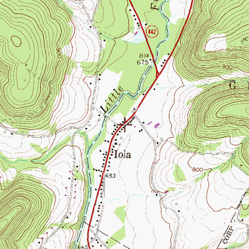 Topographic Map of Iola, PA