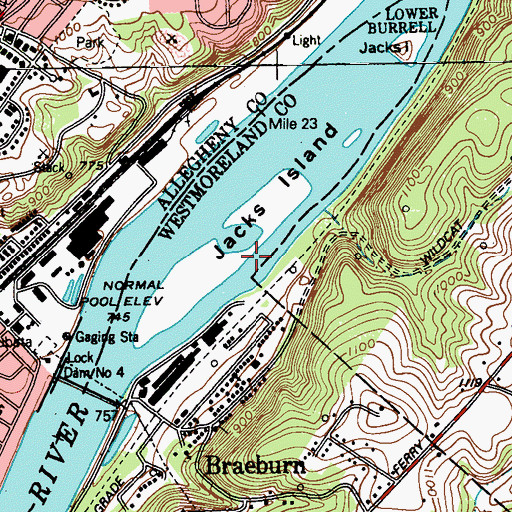 Topographic Map of Jacks Island, PA