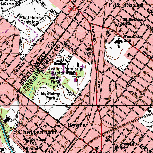 Topographic Map of Jeanes Hospital, PA