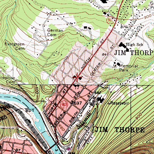 Topographic Map of Jim Thorpe, PA