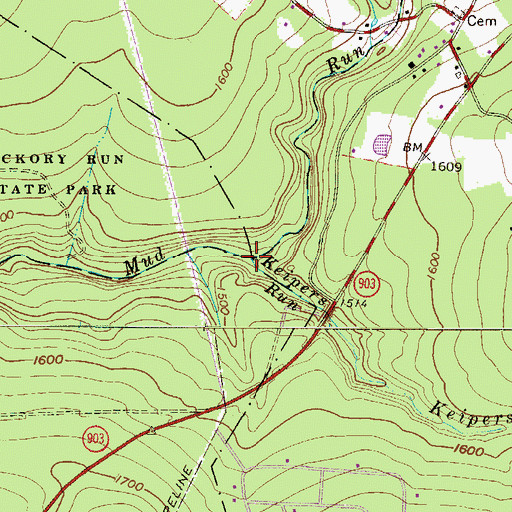 Topographic Map of Keipers Run, PA