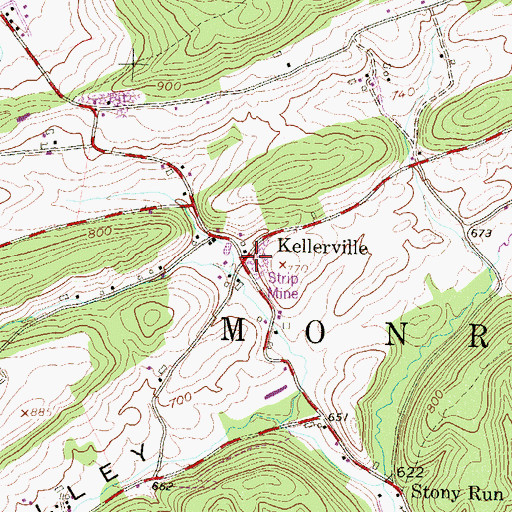 Topographic Map of Kellerville, PA