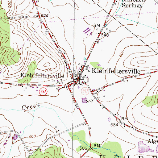 Topographic Map of Kleinfeltersville, PA