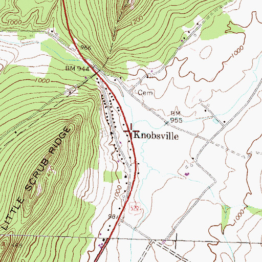 Topographic Map of Knobsville, PA