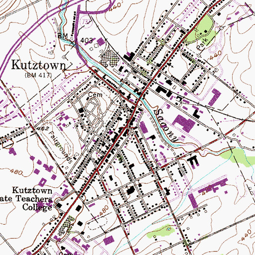 Topographic Map of Kutztown, PA