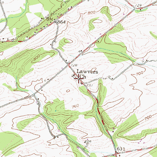 Topographic Map of Lawvers Church, PA