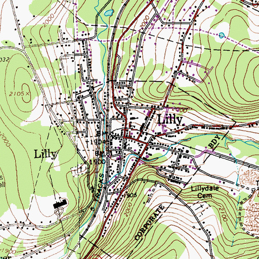 Topographic Map of Lilly, PA