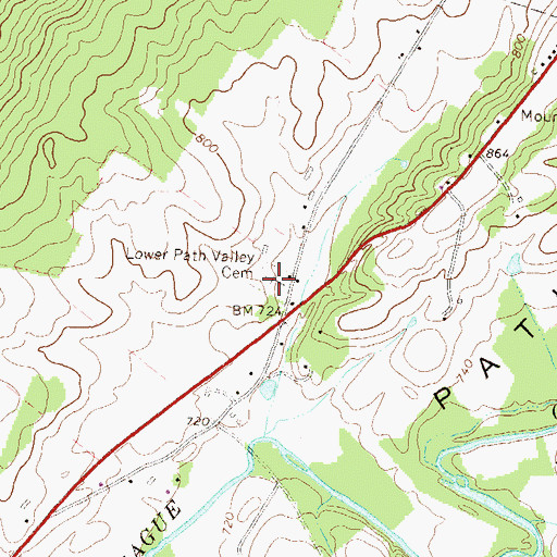 Topographic Map of Lower Path Valley Cemetery, PA