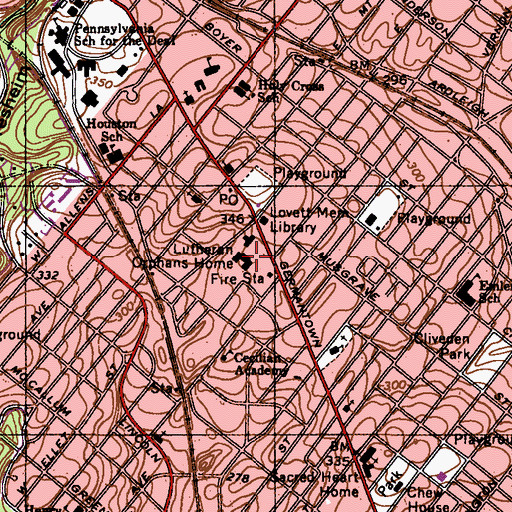 Topographic Map of Lutheran Orphans Home, PA