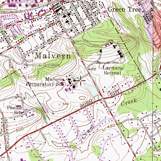Topographic Map of Malvern Preparatory School, PA