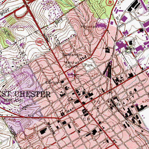 Topographic Map of Marshall Square, PA