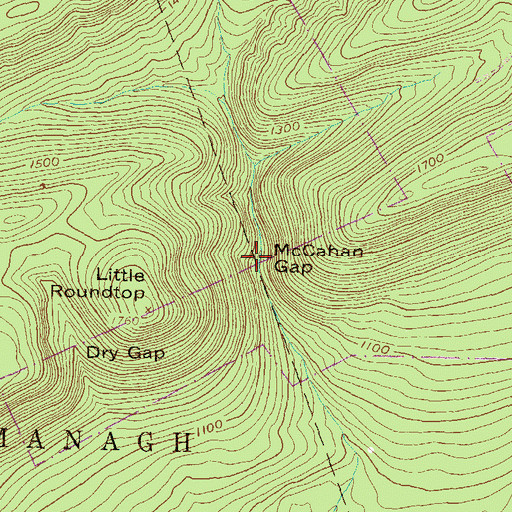 Topographic Map of McCahan Gap, PA