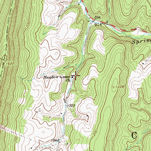 Topographic Map of Meadow Green Church, PA