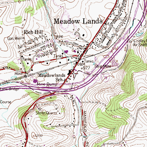 Topographic Map of Meadowlands School, PA