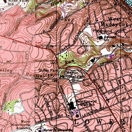 Topographic Map of Merion Memorial Park, PA