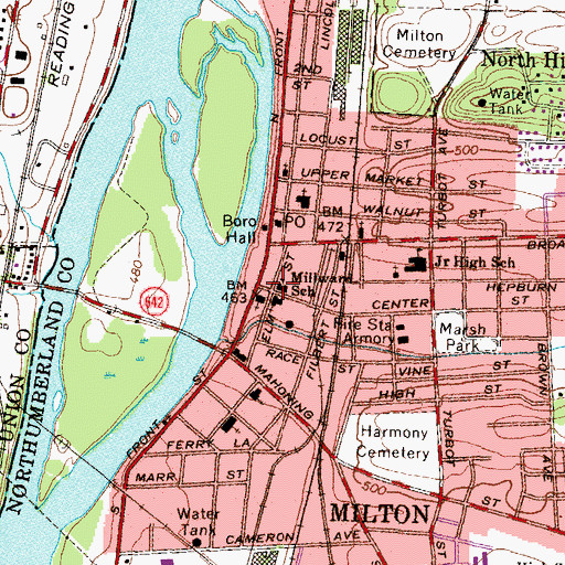 Topographic Map of Millward School, PA