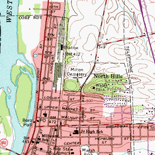 Topographic Map of Milton Cemetery, PA
