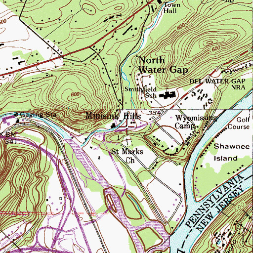 Topographic Map of Minisink Hills, PA