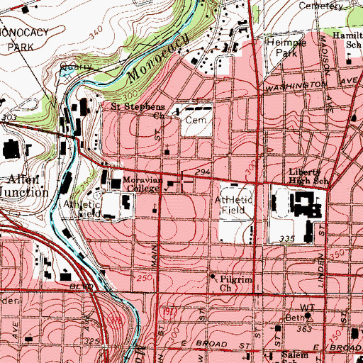 Topographic Map of Moravian College, PA