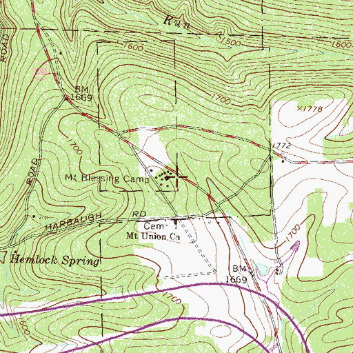 Topographic Map of Mount Blessing Camp, PA