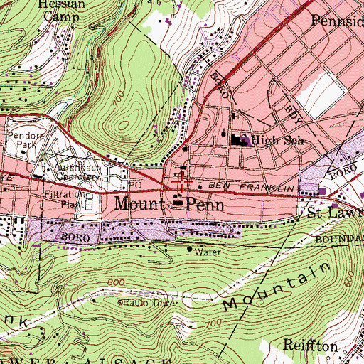 Topographic Map of Mount Penn, PA