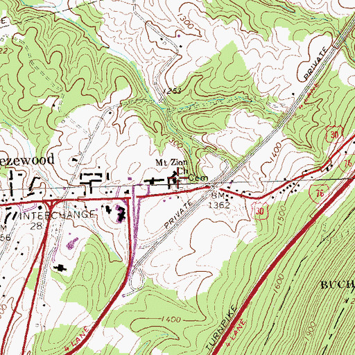Topographic Map of Mount Zion Church, PA