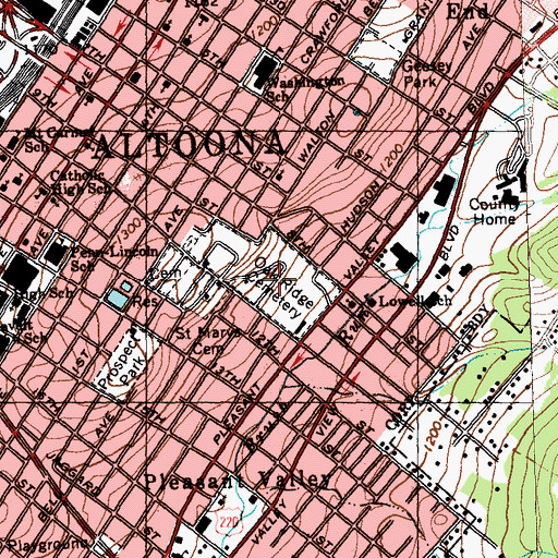 Topographic Map of Oak Ridge Cemetery, PA