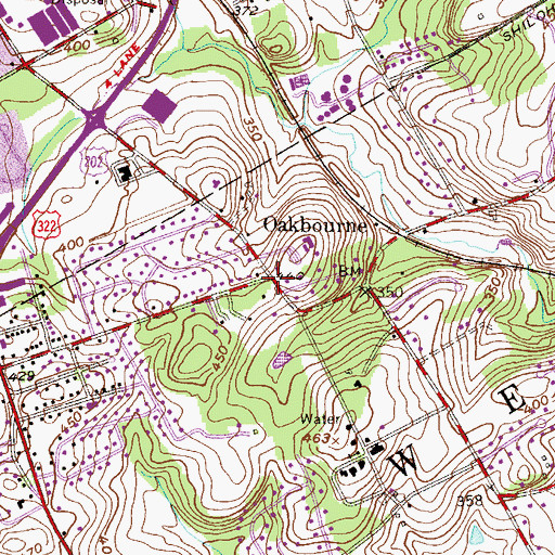 Topographic Map of Oakbourne, PA