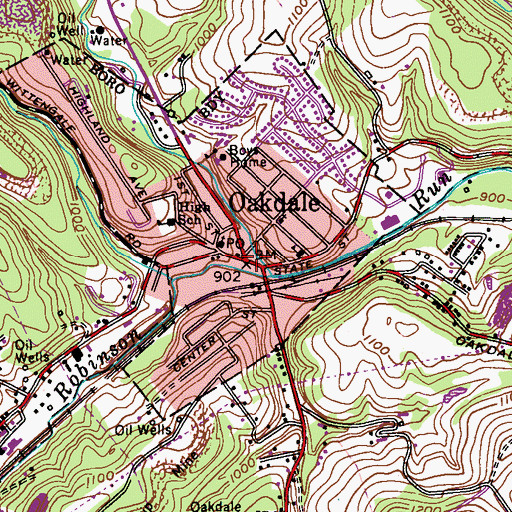 Topographic Map of Oakdale, PA