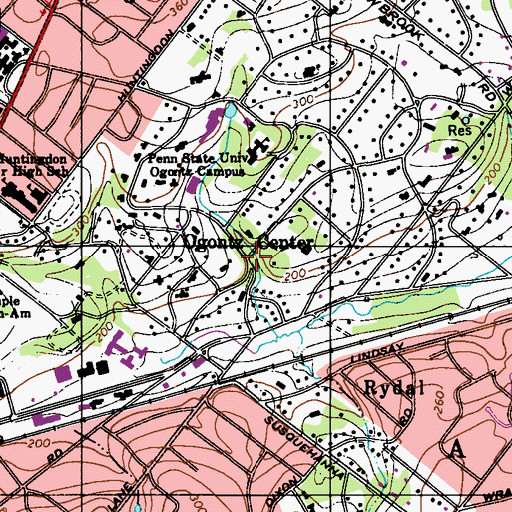 Topographic Map of Ogontz Center, PA