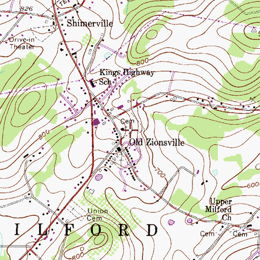 Topographic Map of Old Zionsville, PA