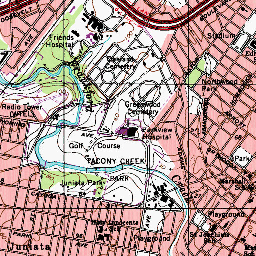 Topographic Map of Eastern Regional Medical Center, PA
