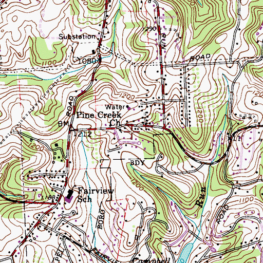 Topographic Map of Pine Creek Church, PA