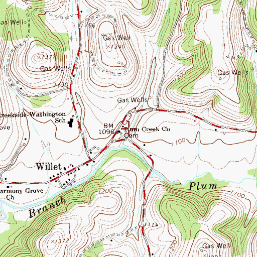Topographic Map of Plum Creek Church, PA