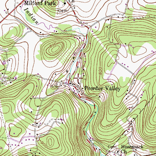 Topographic Map of Powder Valley, PA