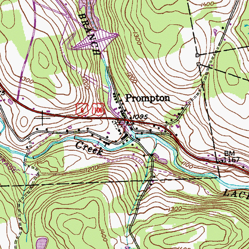 Topographic Map of Prompton, PA