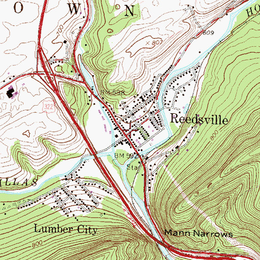 Topographic Map of Reedsville, PA